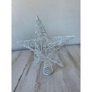 White glitter star tree topper metal sparkle Xmas decor